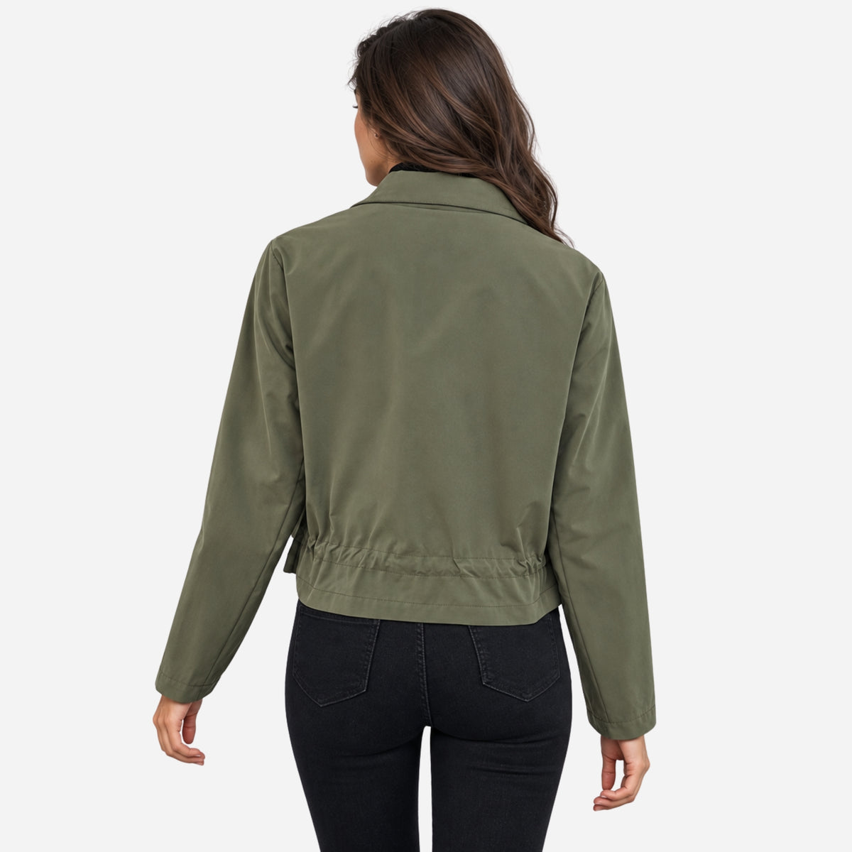 Women's Cropped Utility Cargo Windbreaker Jacket-Fowsa