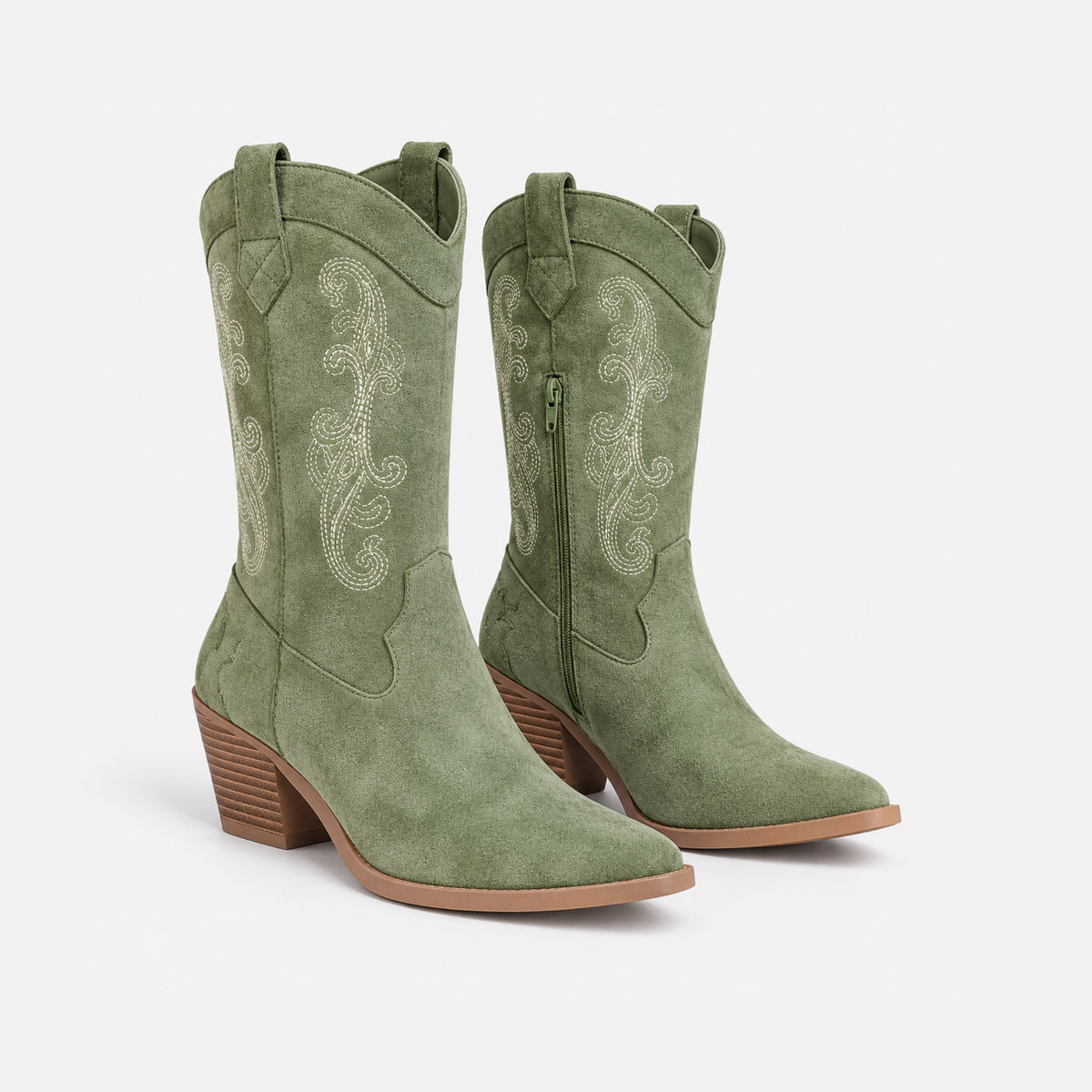 Women's Embroidered Western Mid-Calf Boots- Fowsa