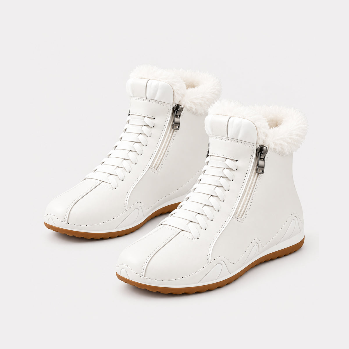Women's Fur-Lined Lace-Up Ankle Winter Boots- Fowsa