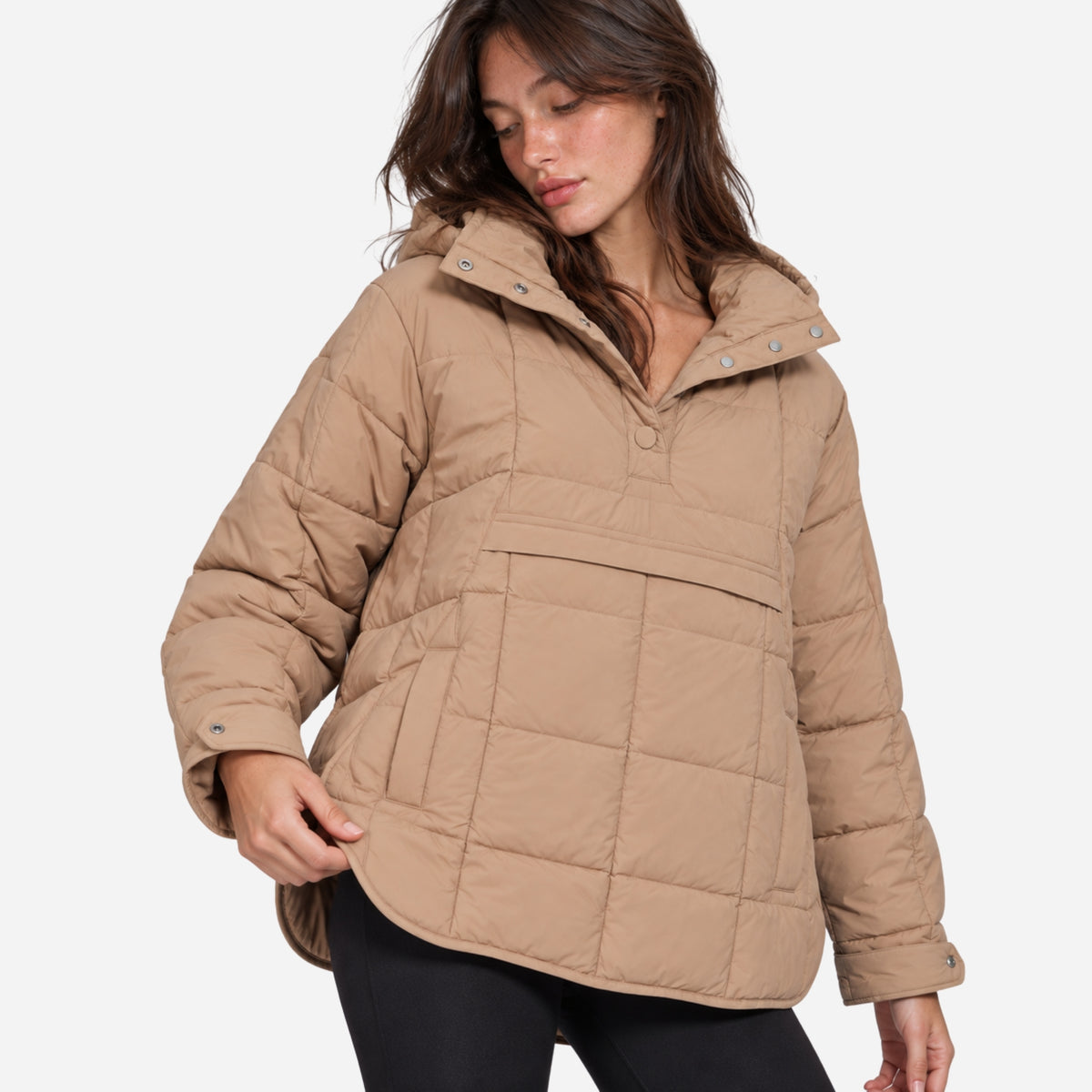 Women's Hooded Puffer Pullover Jacket-Fowsa