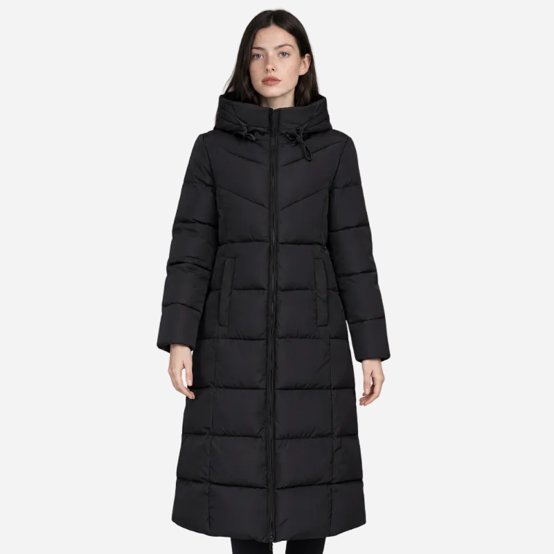 Women's Hooded Quilted Padded Long Coat-Fowsa