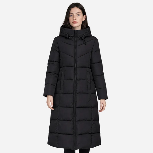 Women's Hooded Quilted Padded Long Coat-Fowsa