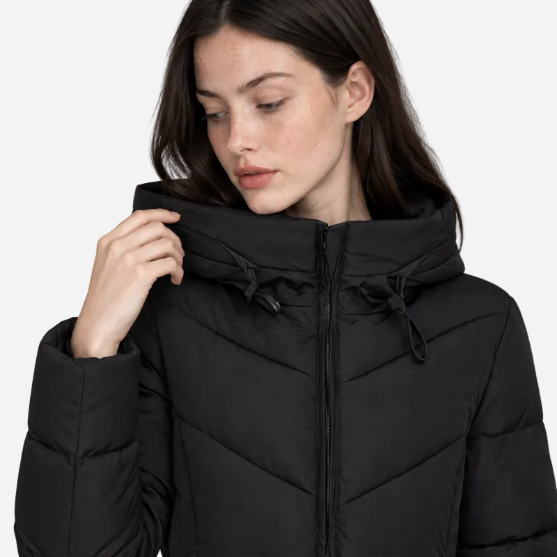 Women's Hooded Quilted Padded Long Coat-Fowsa