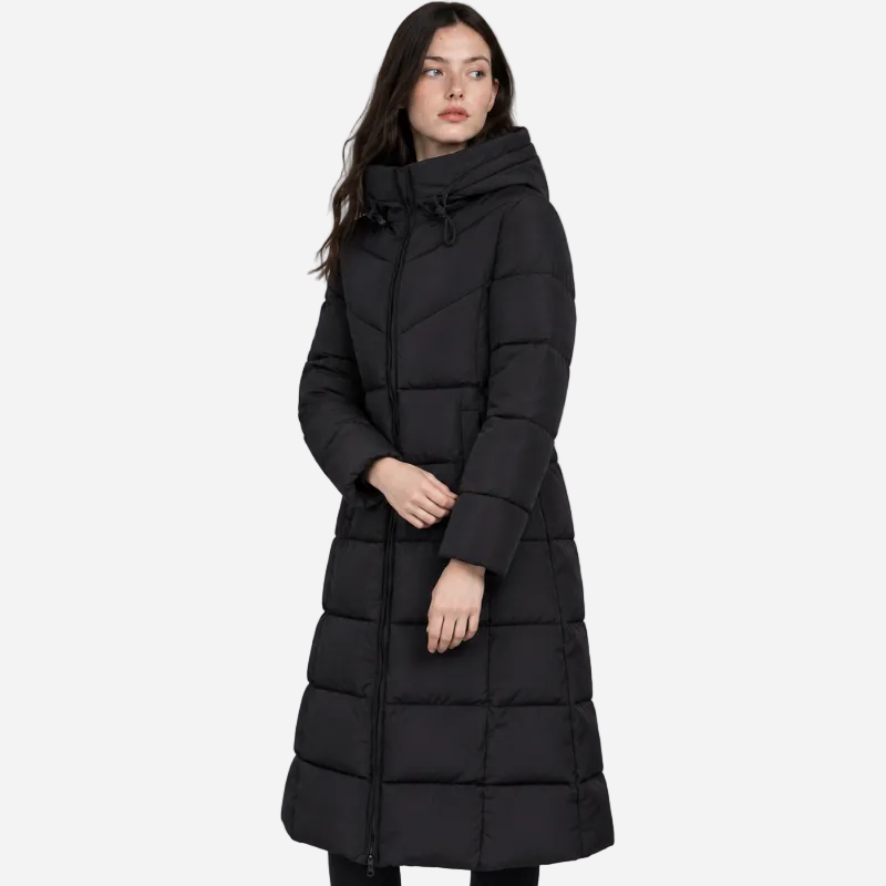 Women's Hooded Quilted Padded Long Coat-Fowsa
