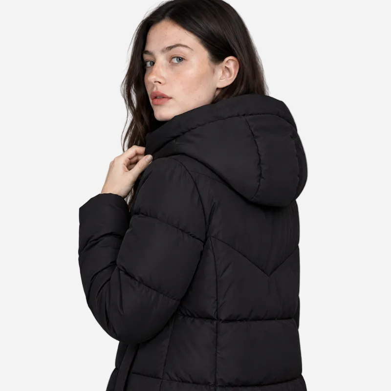 Women's Hooded Quilted Padded Long Coat-Fowsa