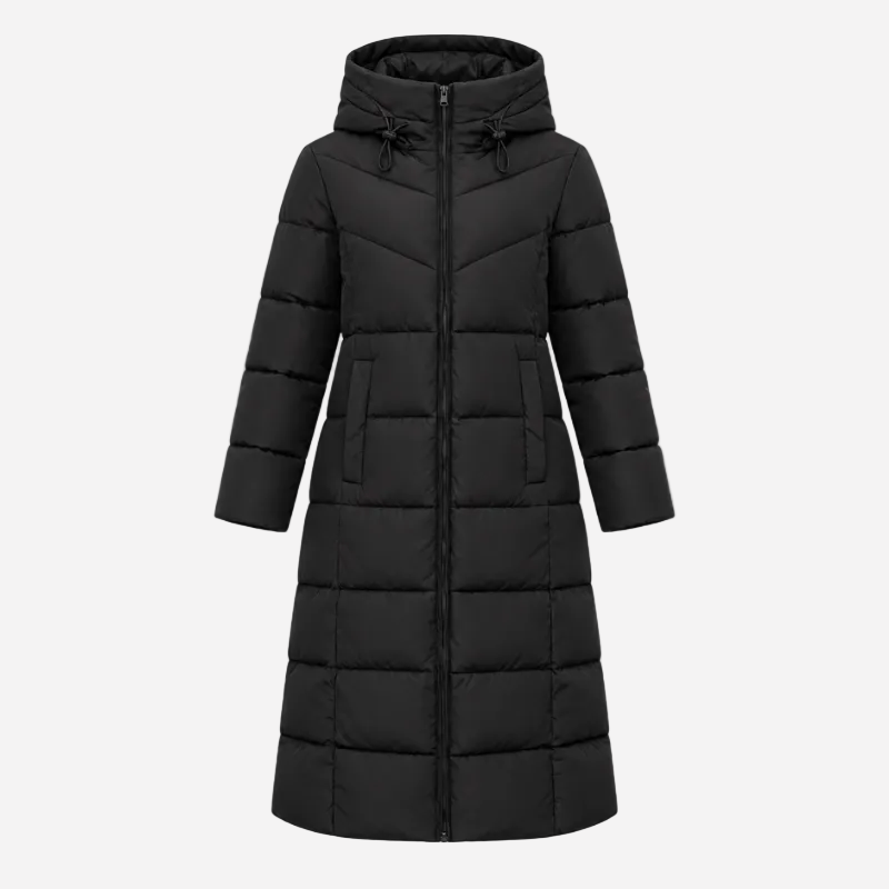 Women's Hooded Quilted Padded Long Coat-Fowsa