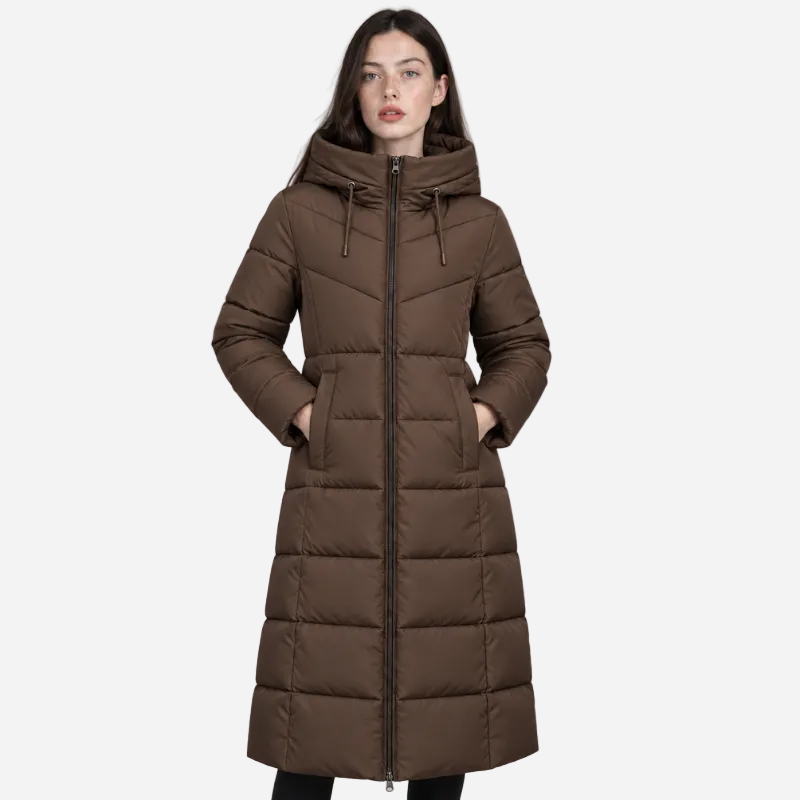 Women's Hooded Quilted Padded Long Coat-Fowsa