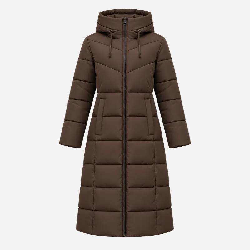 Women's Hooded Quilted Padded Long Coat-Fowsa