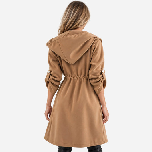 Women's Hooded Tie Waist Duffle Coat-Fowsa
