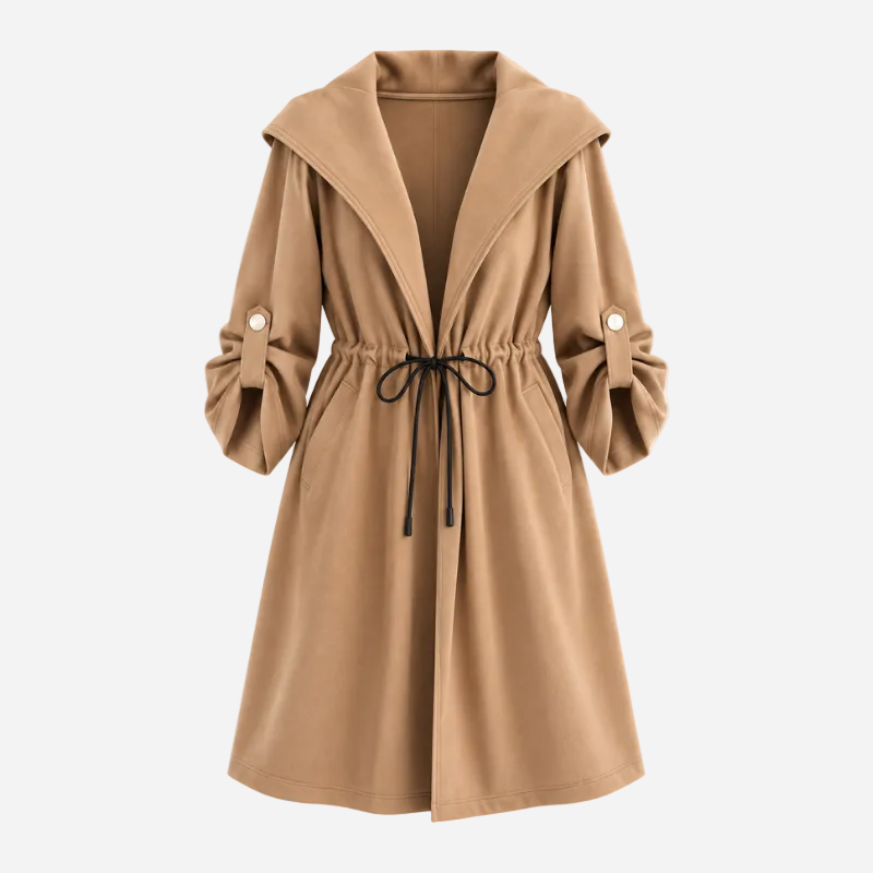 Women's Hooded Tie Waist Duffle Coat-Fowsa