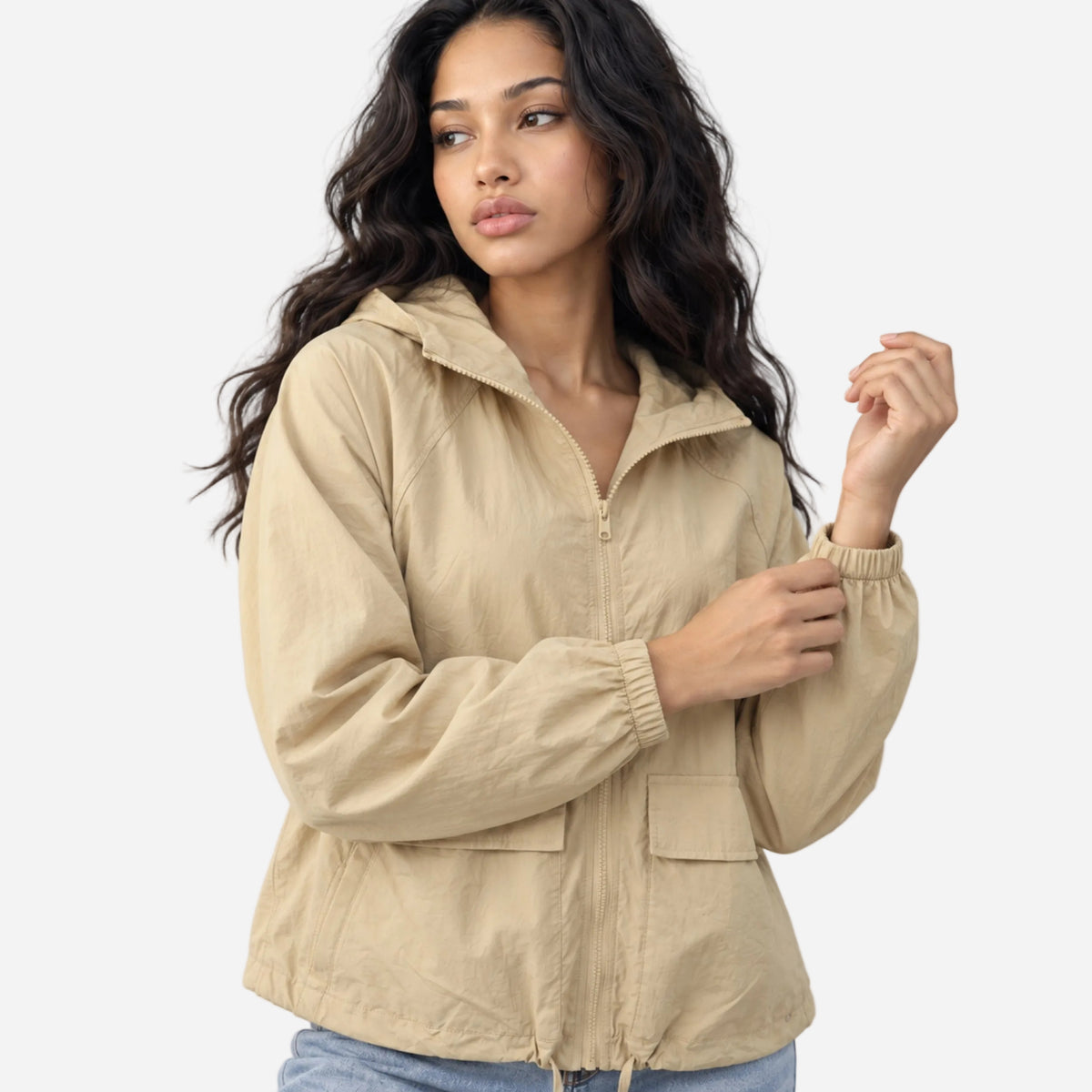 Women's Hooded Zip Front Windbreaker Jacket-Fowsa