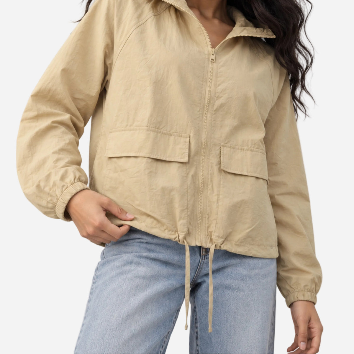 Women's Hooded Zip Front Windbreaker Jacket-Fowsa