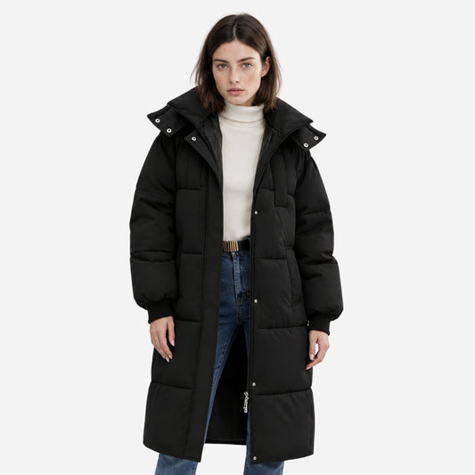 Women's Long Hooded Puffer Jacket-Fowsa
