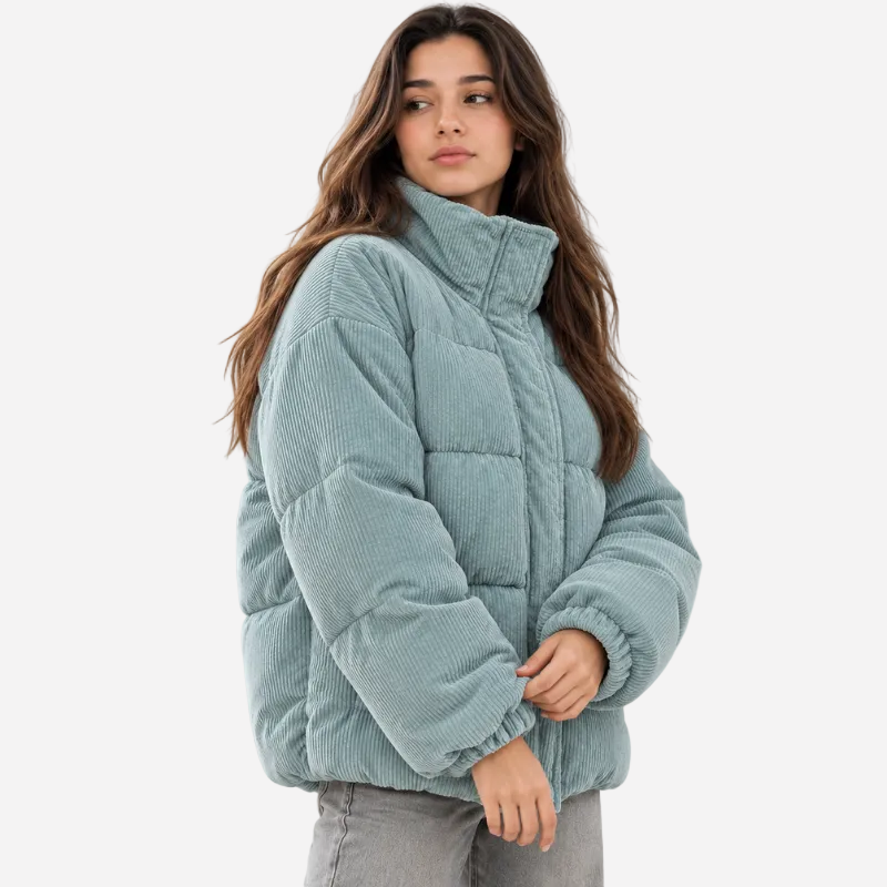 Women's Ribbed Quilted Puffer Jacket-Fowsa