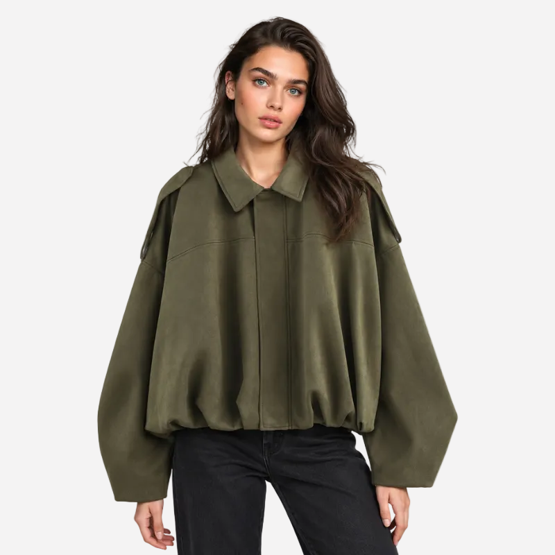 Women's Suede Collared Zip Jacket-Fowsa