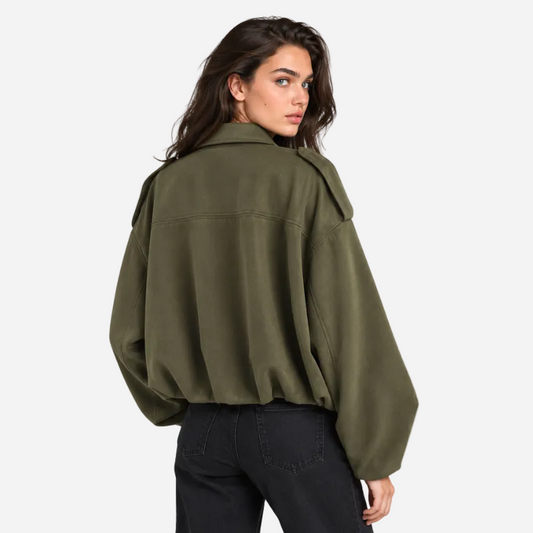 Women's Suede Collared Zip Jacket-Fowsa