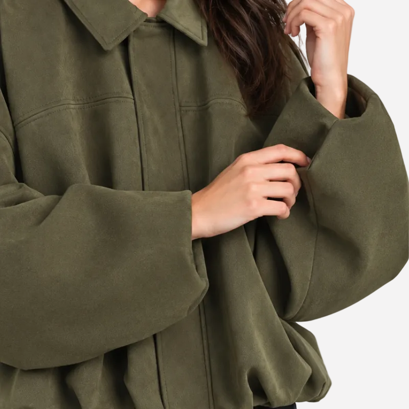 Women's Suede Collared Zip Jacket-Fowsa
