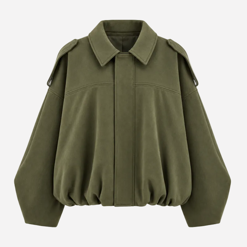 Women's Suede Collared Zip Jacket-Fowsa