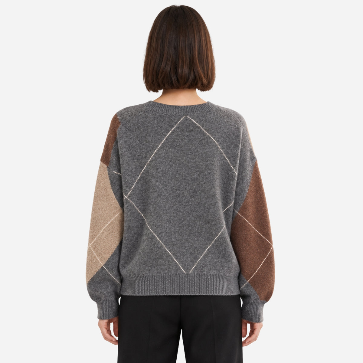 Women’s Argyle Crew-Neck Knitted Jumper-Fowsa