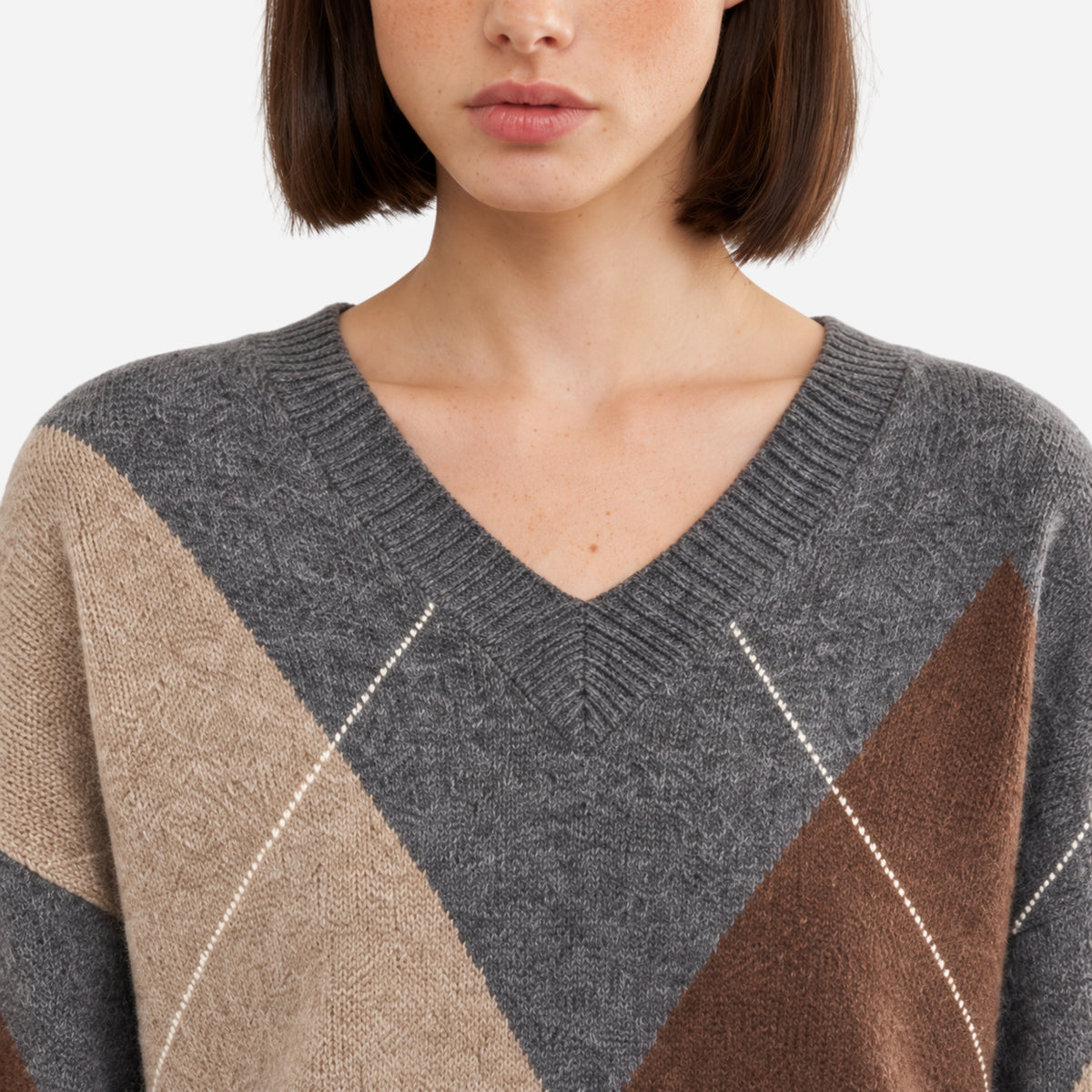 Women’s Argyle Crew-Neck Knitted Jumper-Fowsa