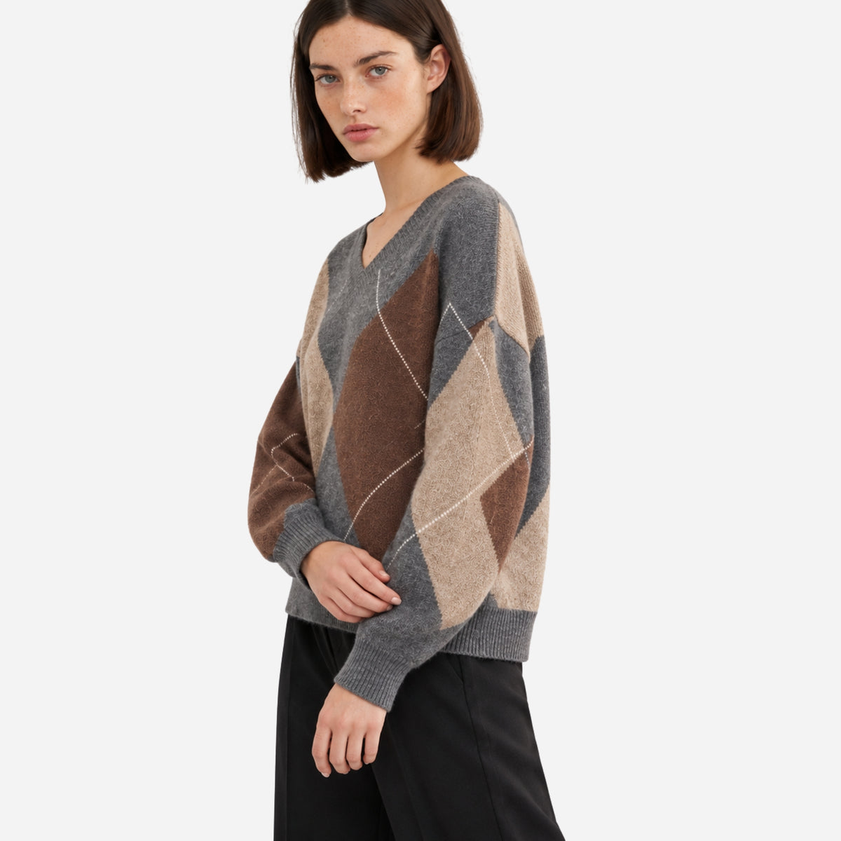 Women’s Argyle Crew-Neck Knitted Jumper-Fowsa