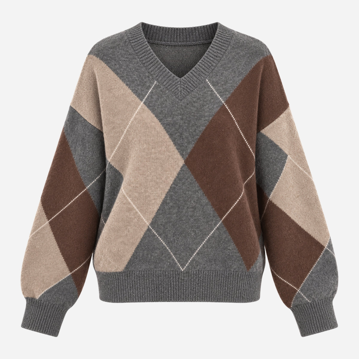 Women’s Argyle Crew-Neck Knitted Jumper-Fowsa