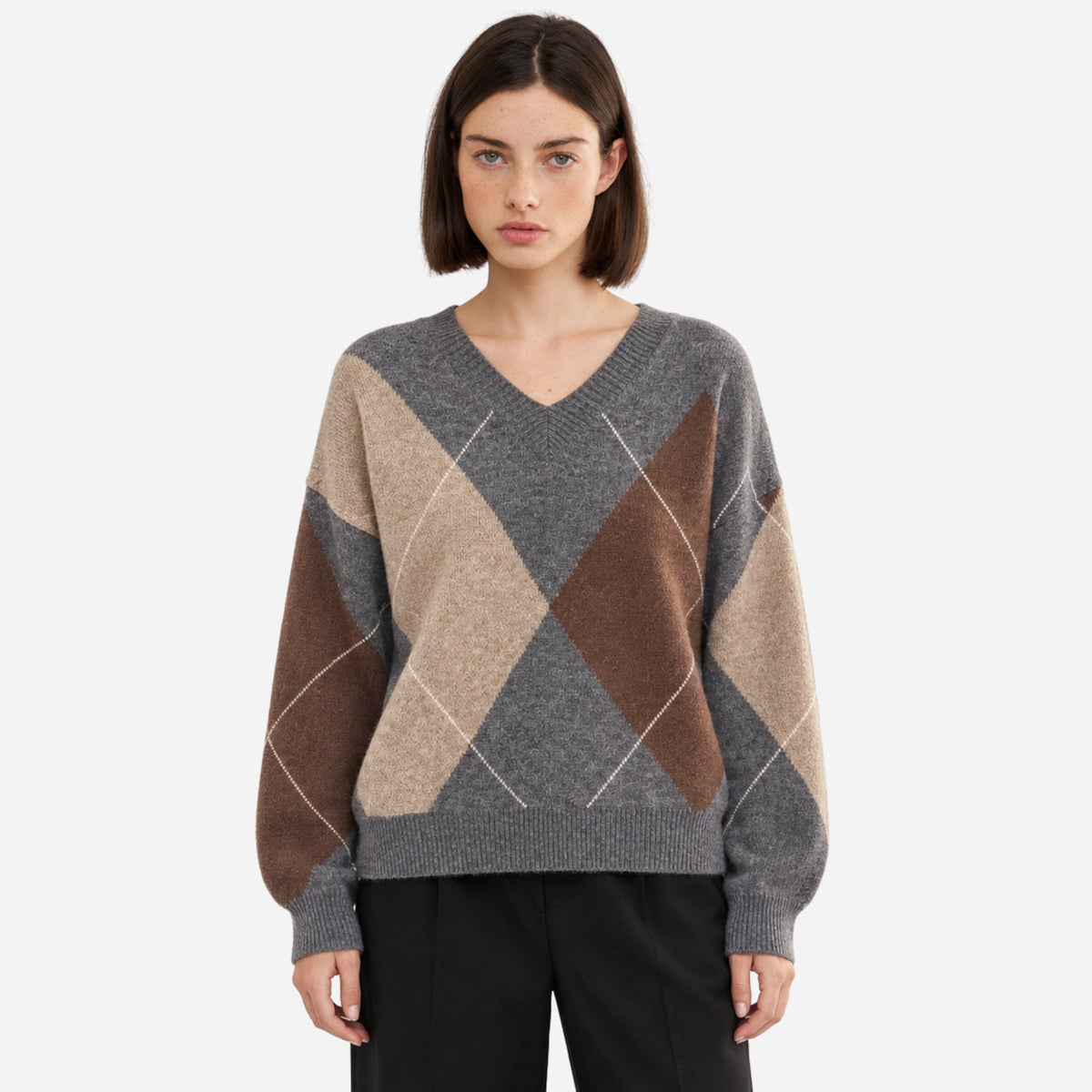 Women’s Argyle Crew-Neck Knitted Jumper-Fowsa