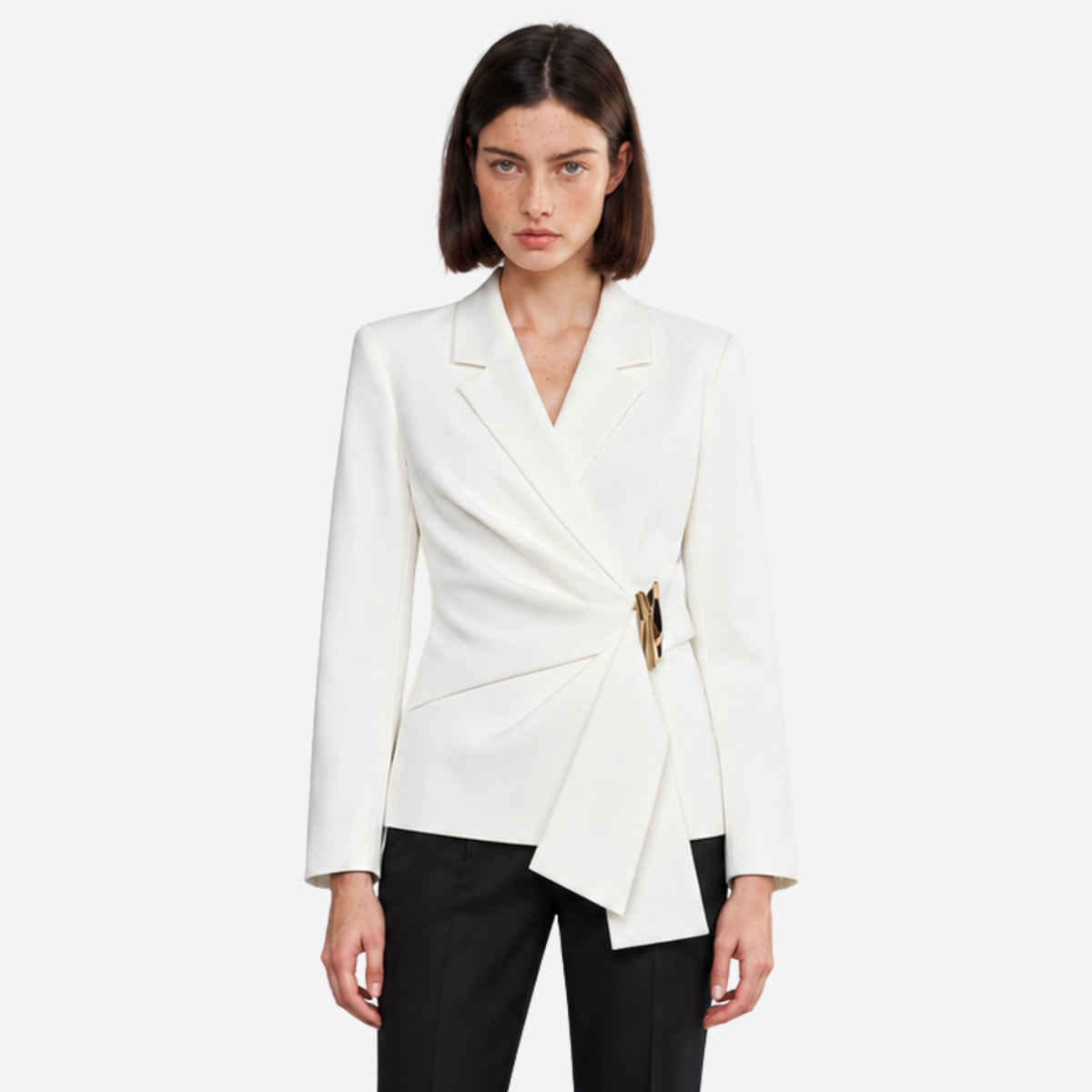 Women’s Asymmetric Buckle-Waist Wrap Blazer-Fowsa