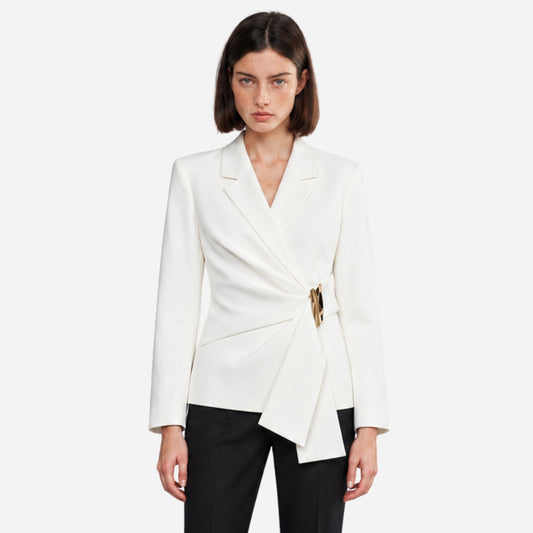 Women’s Asymmetric Buckle-Waist Wrap Blazer-Fowsa
