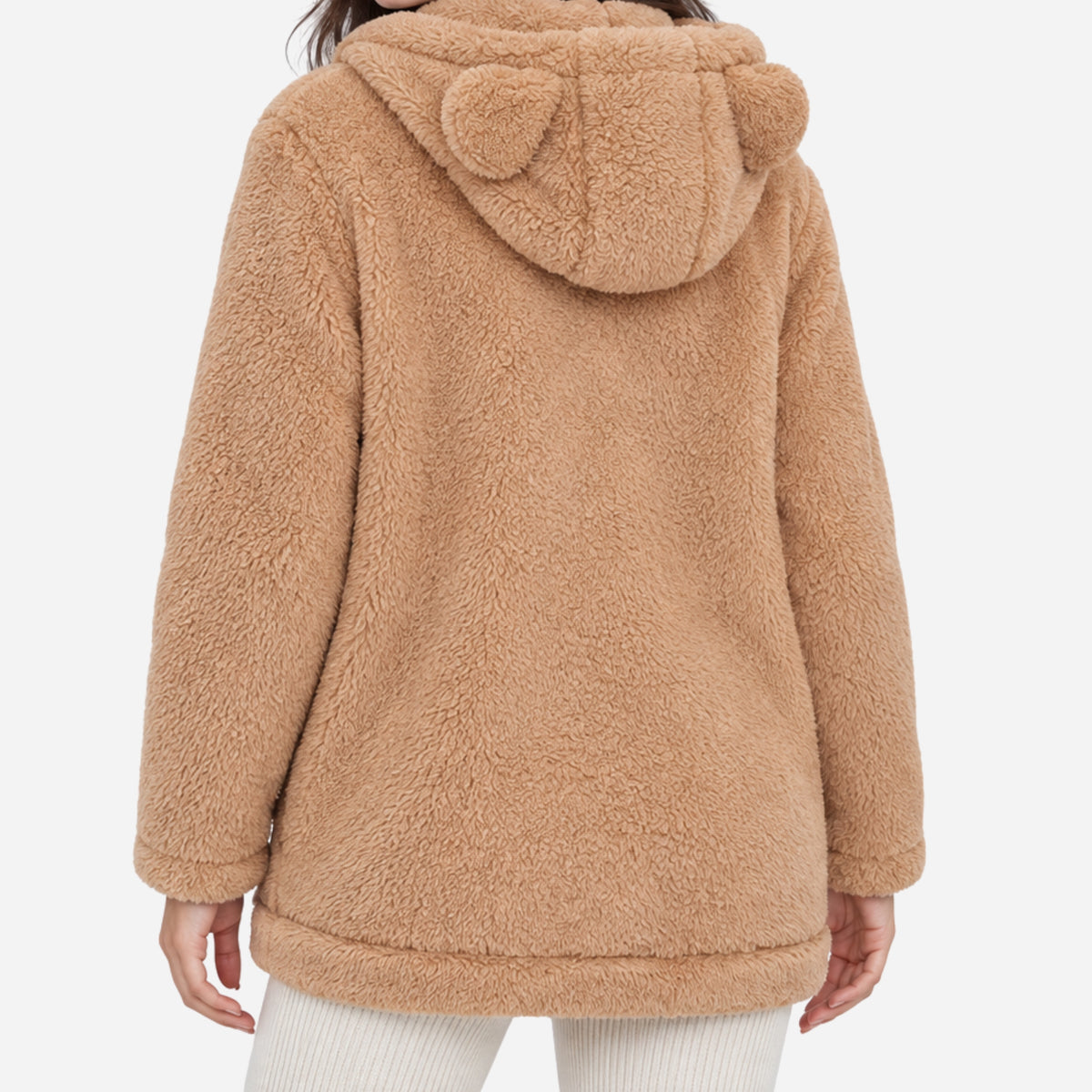 Women's Bear-Ear Hooded Teddy Coat-Fowsa