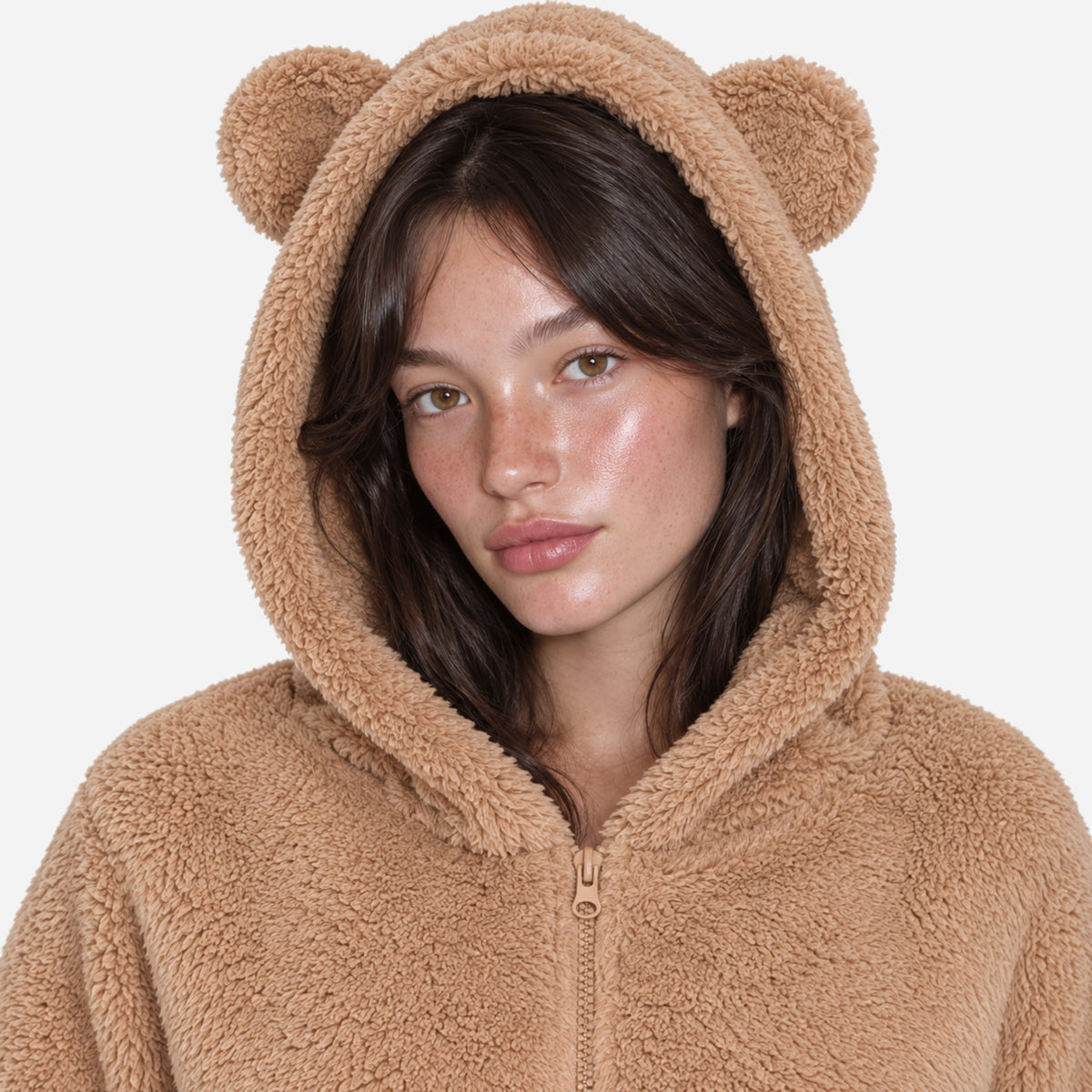 Women's Bear-Ear Hooded Teddy Coat-Fowsa