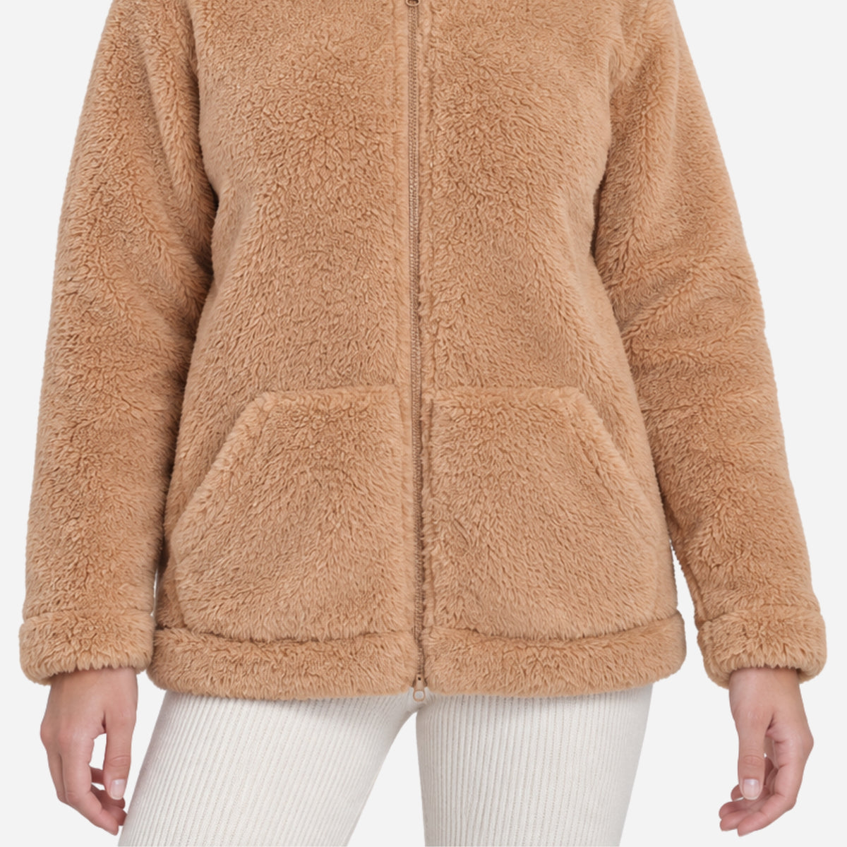 Women's Bear-Ear Hooded Teddy Coat-Fowsa
