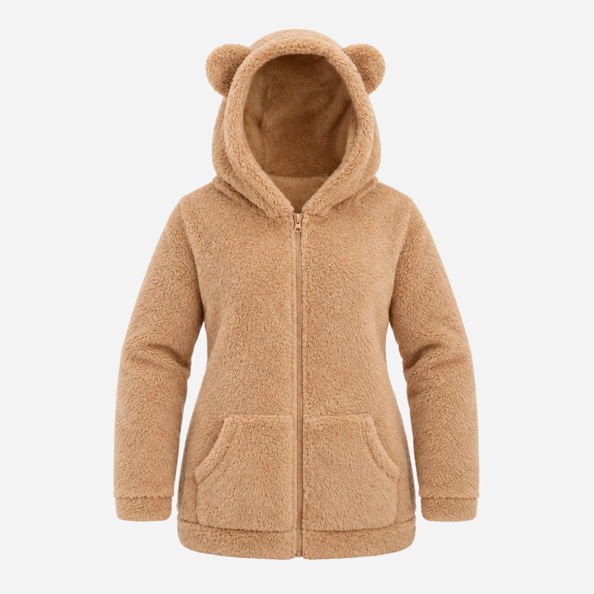 Women's Bear-Ear Hooded Teddy Coat-Fowsa