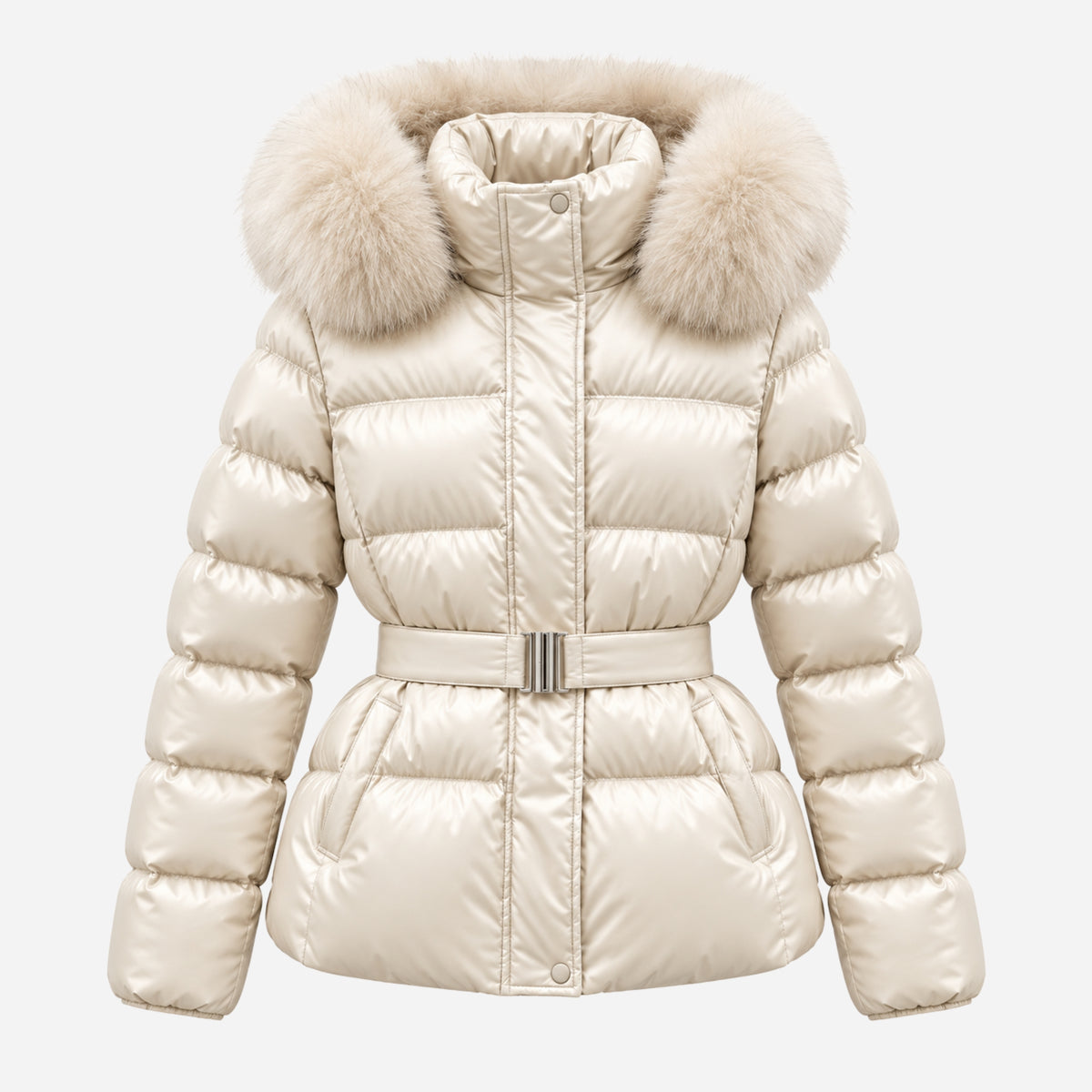Women’s Belted Soft-Trim Hooded Puffer Jacket-Fowsa