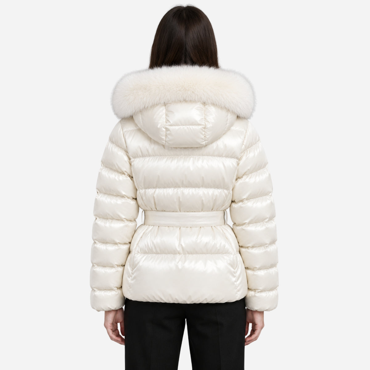Women’s Belted Soft-Trim Hooded Puffer Jacket-Fowsa