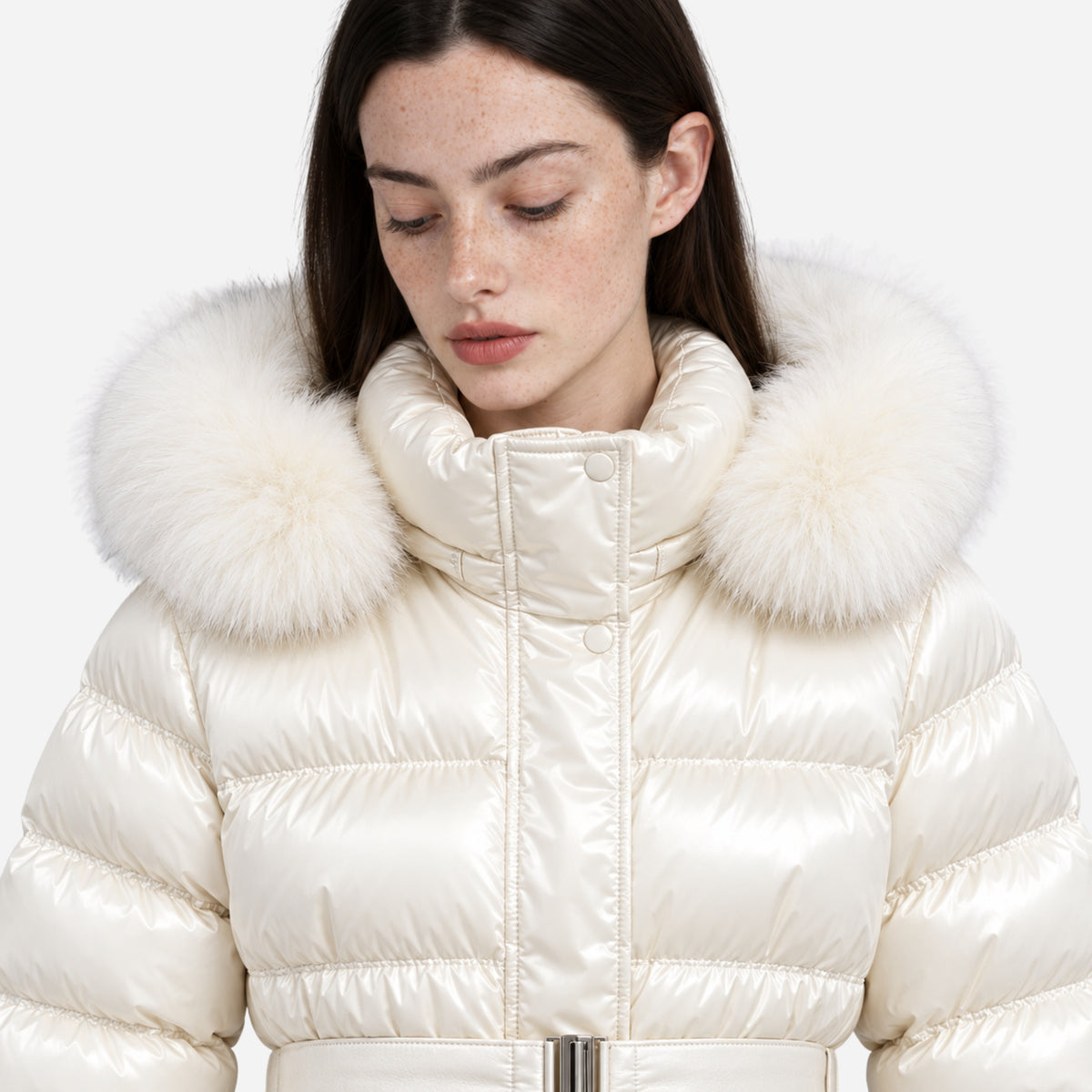 Women’s Belted Soft-Trim Hooded Puffer Jacket-Fowsa