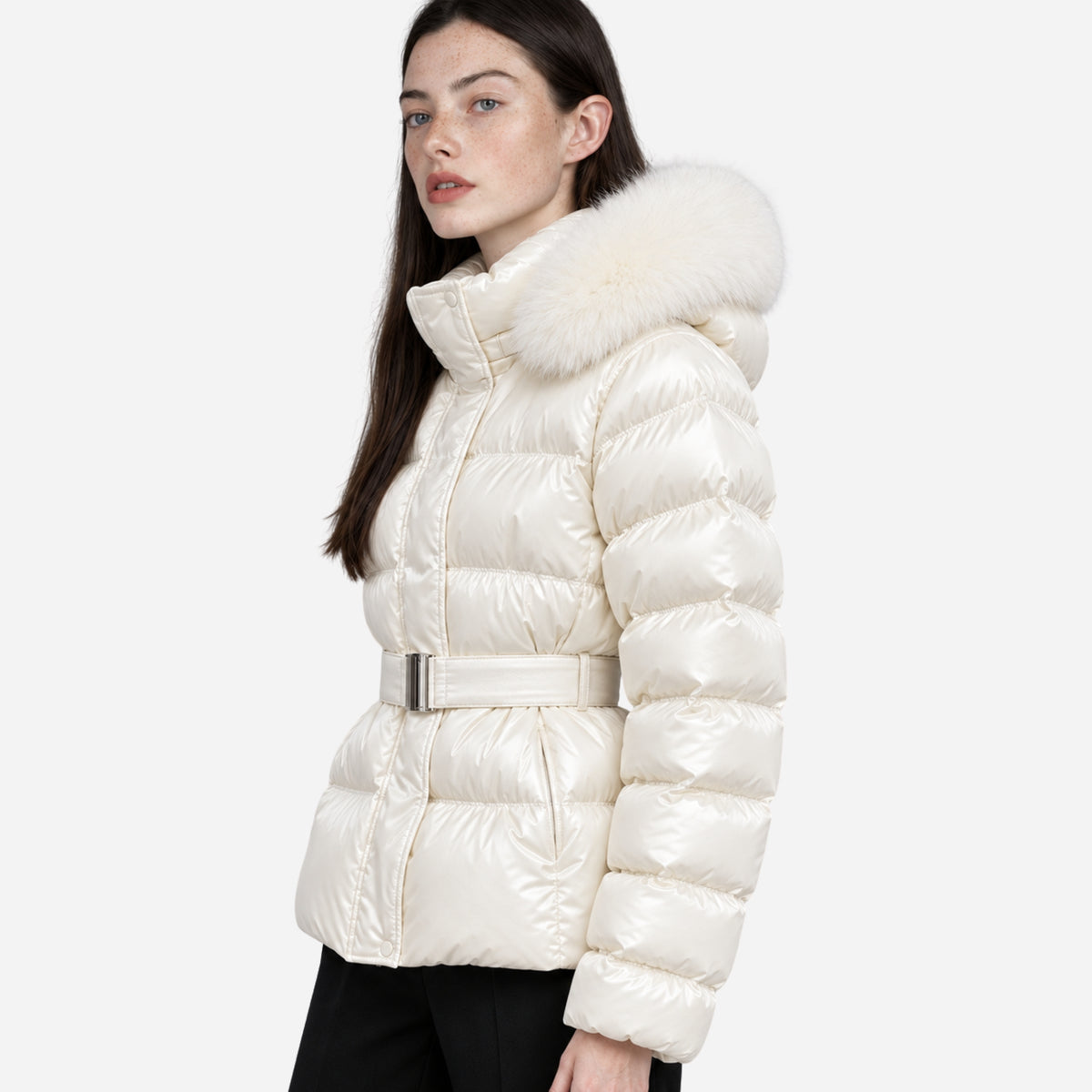 Women’s Belted Soft-Trim Hooded Puffer Jacket-Fowsa
