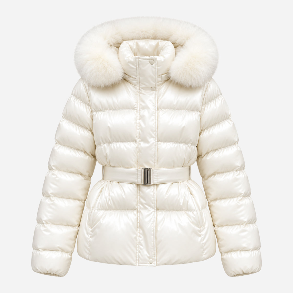 Women’s Belted Soft-Trim Hooded Puffer Jacket-Fowsa