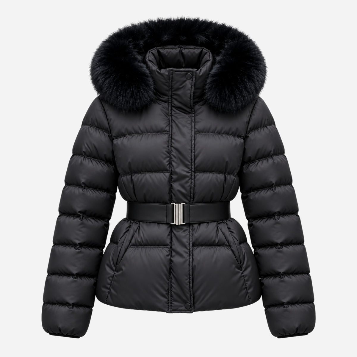 Women’s Belted Soft-Trim Hooded Puffer Jacket-Fowsa