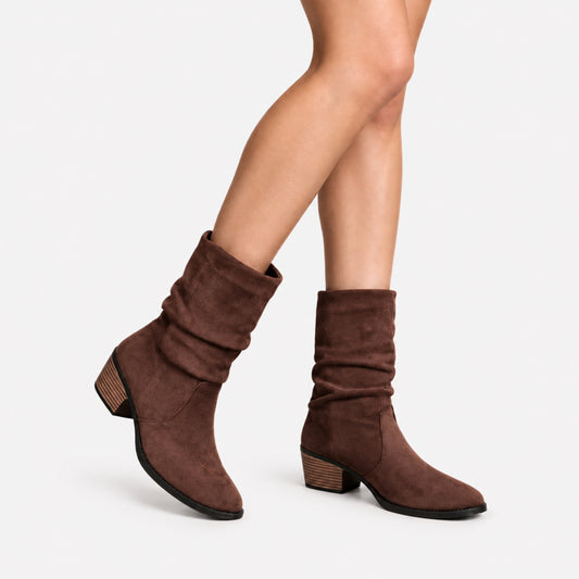 Women's Brown Slouchy Cowboy Boots-Fowsa