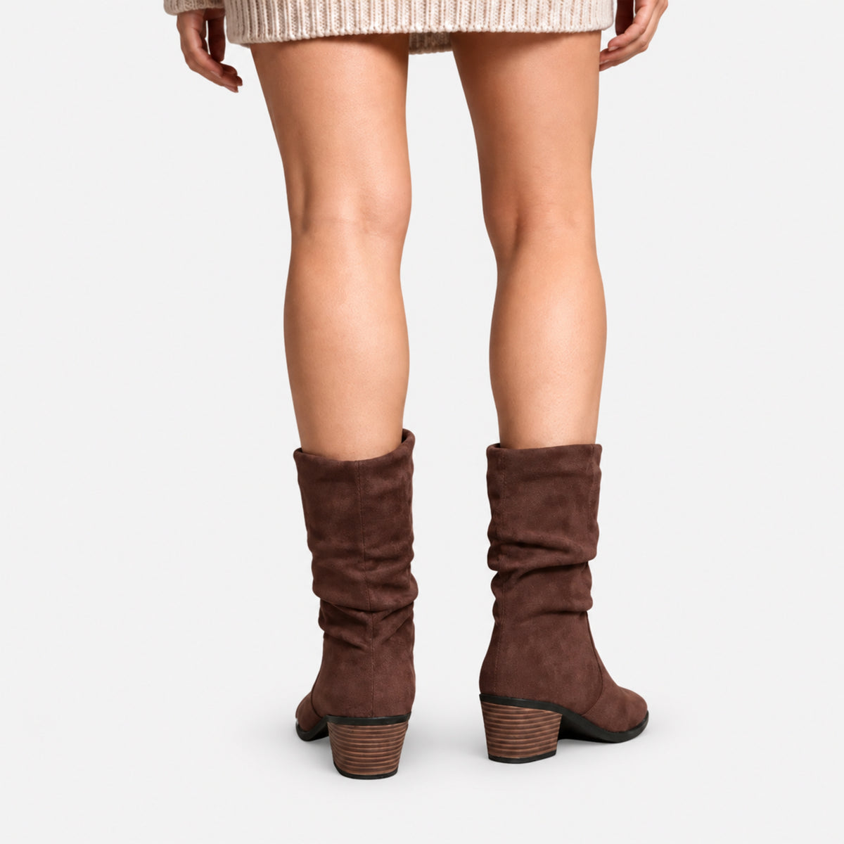 Women's Brown Slouchy Cowboy Boots-Fowsa