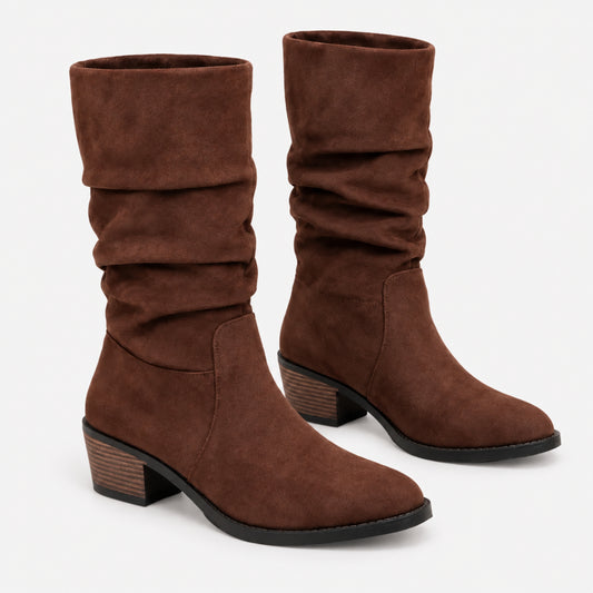Women's Brown Slouchy Cowboy Boots-Fowsa