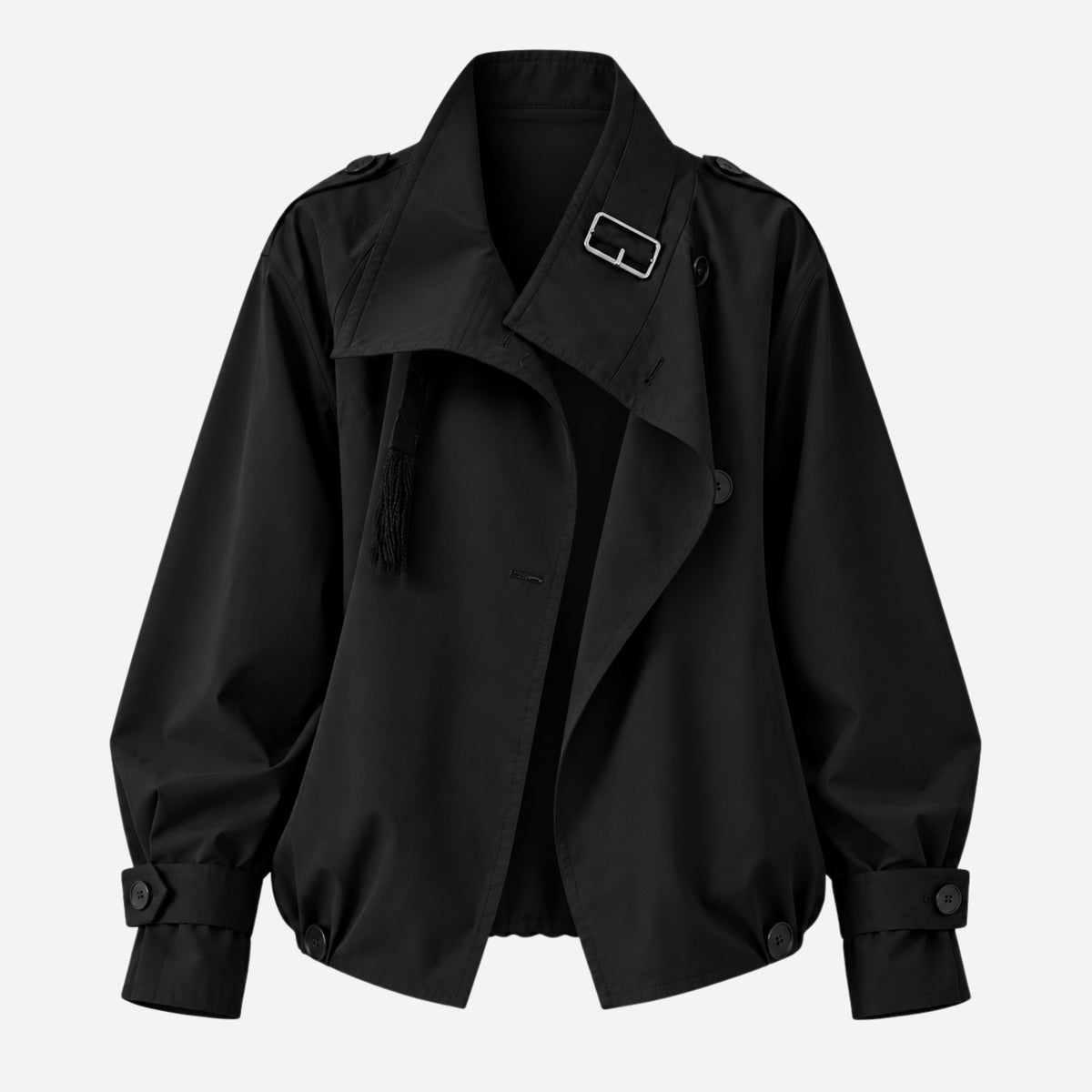 Women's Buckle-Collar Cropped Trench Coat Jacket-Fowsa