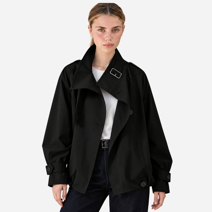 Women's Buckle-Collar Cropped Trench Coat Jacket