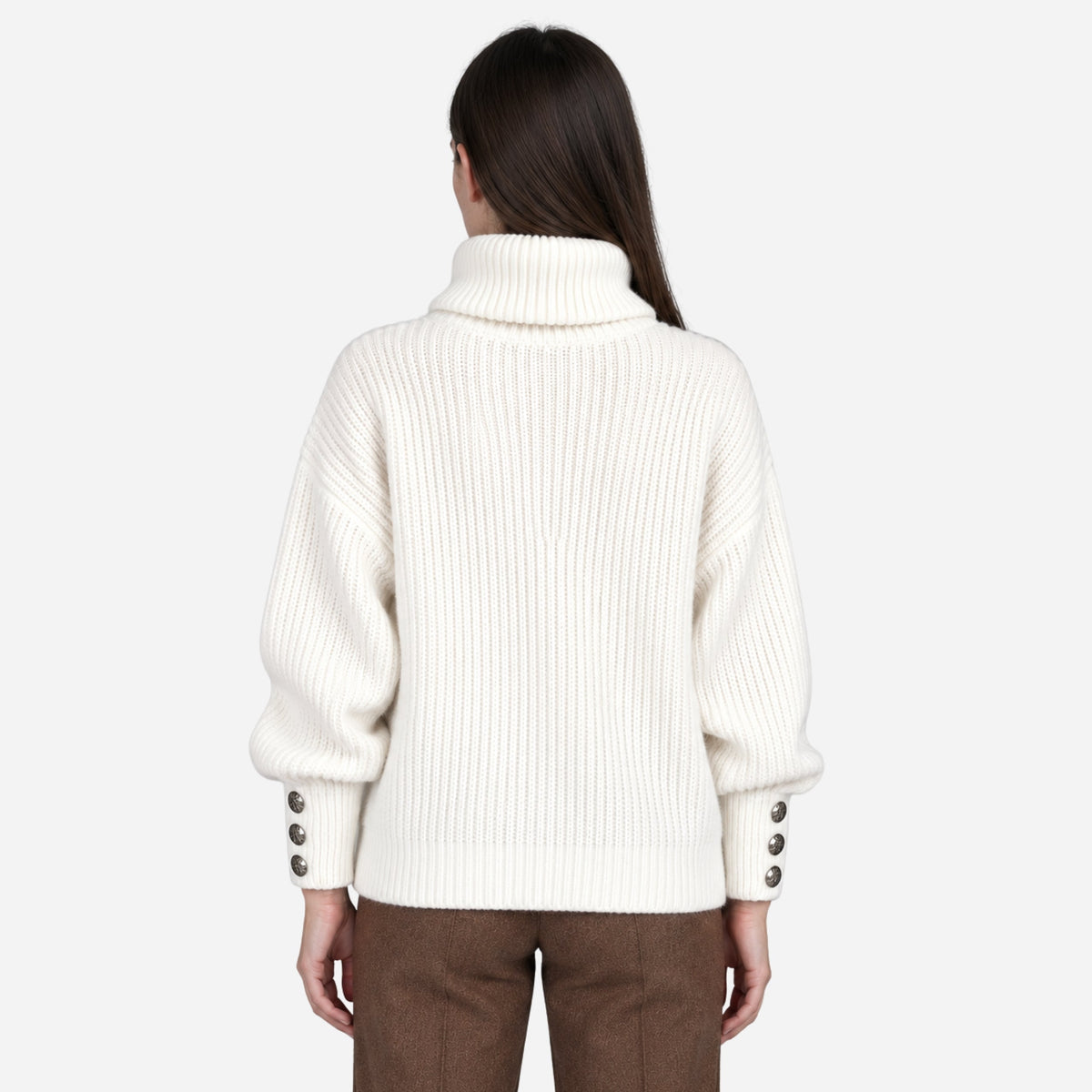 Women’s Button-Cuff Turtleneck Jumper-Fowsa