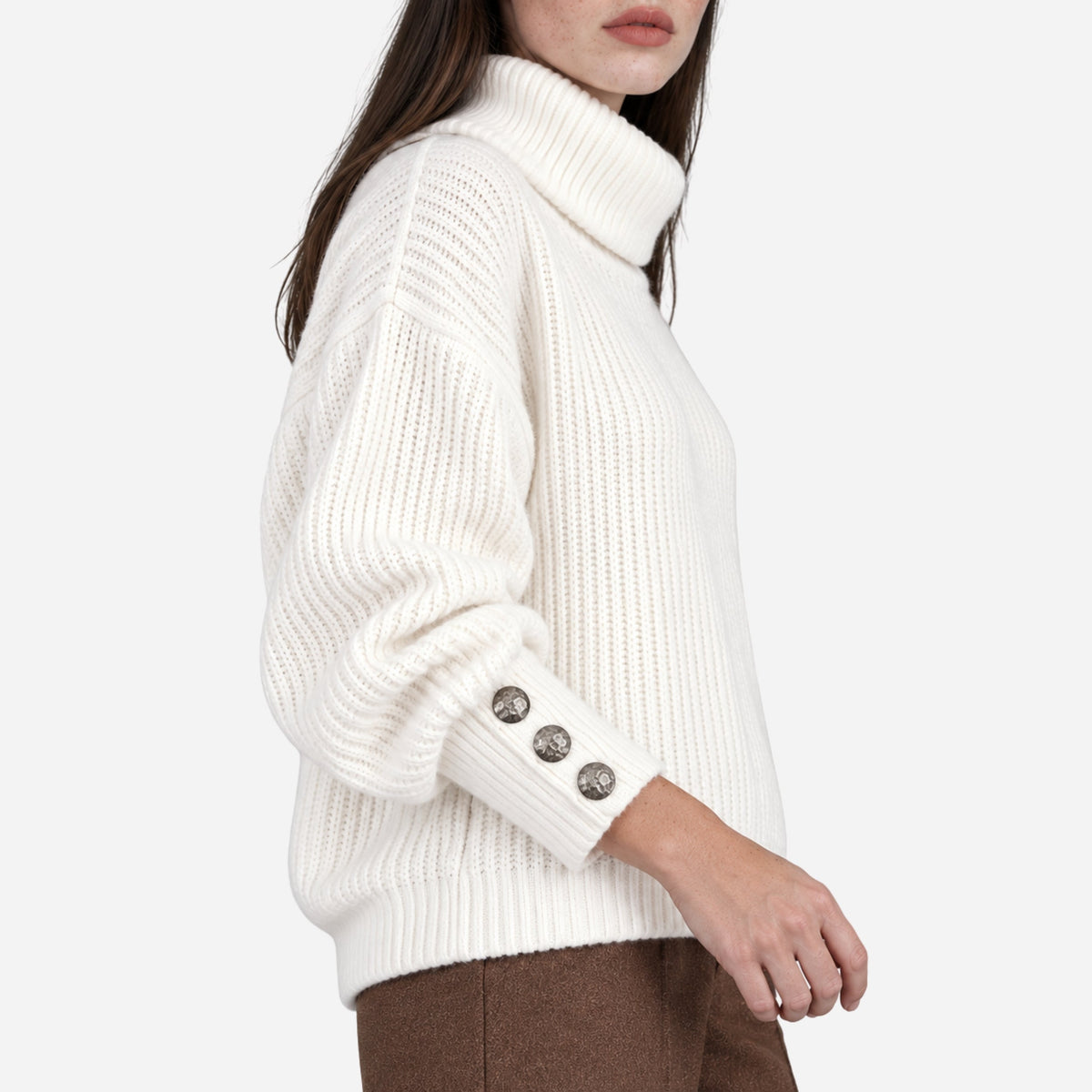 Women’s Button-Cuff Turtleneck Jumper-Fowsa