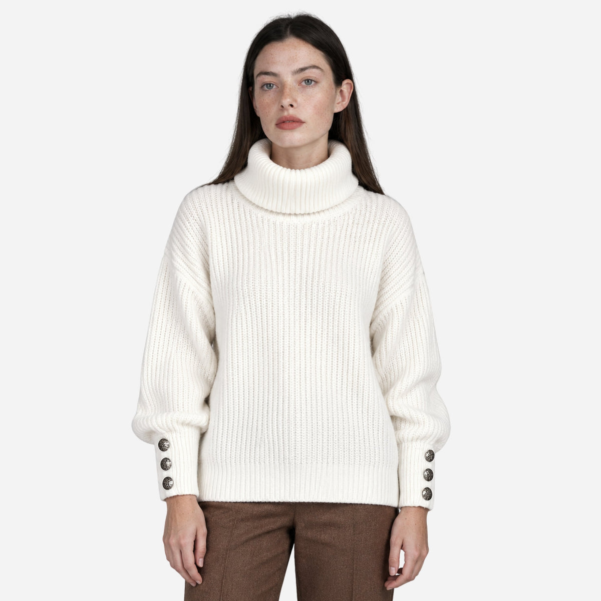 Women’s Button-Cuff Turtleneck Jumper-Fowsa