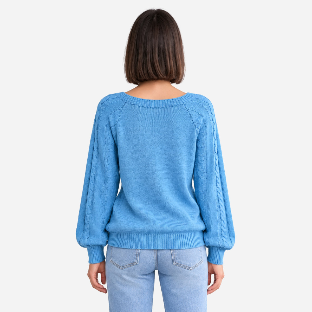 Women’s Button-Detail Cable-Knit Jumper-Fowsa