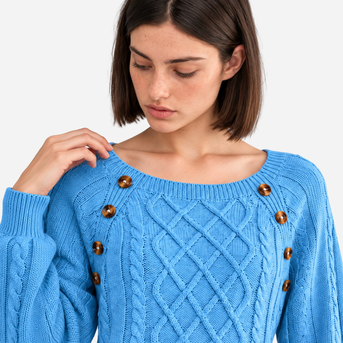Women’s Button-Detail Cable-Knit Jumper-Fowsa