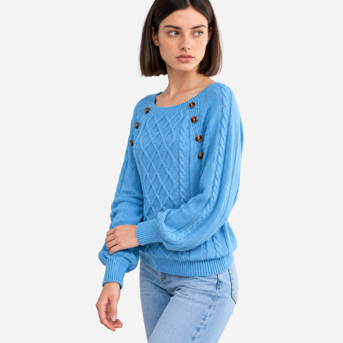 Women’s Button-Detail Cable-Knit Jumper-Fowsa